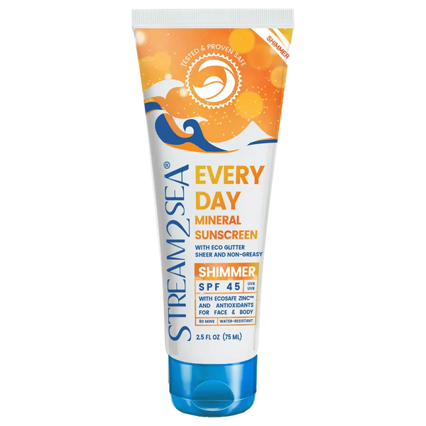 Every Day Shimmer Mineral Sunscreen 2.5 oz. SPF 45. Made in USA