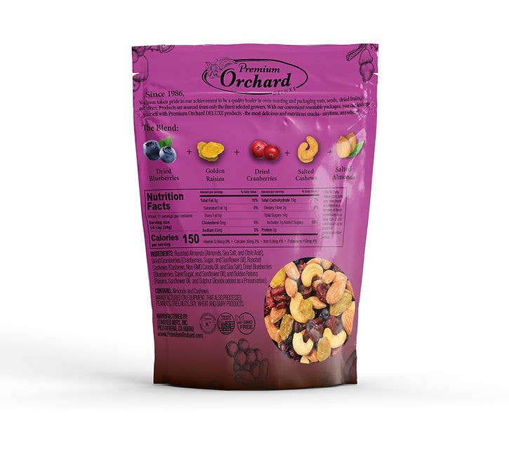 FRUIT NUT MIX TRAIL MIX by PREMIUM ORCHARD - Gourmet Trail Mix Bulk Blend  of Mixed Nuts & Dried Fruit - Healthy Vegan Snacks, Snack Nut Mix, Plant