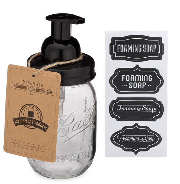 Mason Jar Foaming Soap Dispenser - With 16oz Ball Mason Jar: One Pack / Black Made in USA