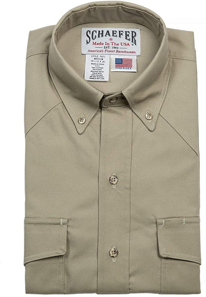 Clearance: Schaefer Ranchwear Button Down RanchStone Twill Shirt - One Left M, Khaki (Light Tan)