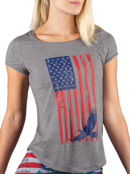 Women's Freedom tee American Flag T-shirt by WSI  Made in USA 651SCTP