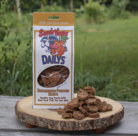 NEW! 4-Pack Sam's Yams Dailys Replenishing Pumpkin Recipe Dog Treat Made in USA Dog Food