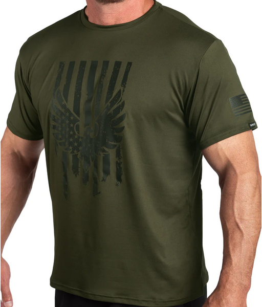 Cool Men's Flag Softtech T-Shirt Olive by WSI Made in USA 752SLSSO