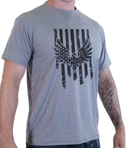 Cool Men's Flag Softtech T-Shirt Grey by WSI Made in USA 752SLSSO