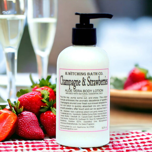 Champagne & Strawberries Aloe Vera Body Lotion 8oz. Made in USA