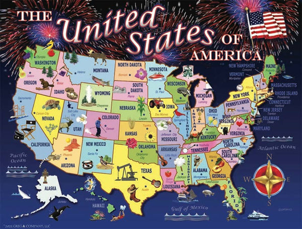 New: 5206 United States Map 1000 pc Puzzle American Art & Item