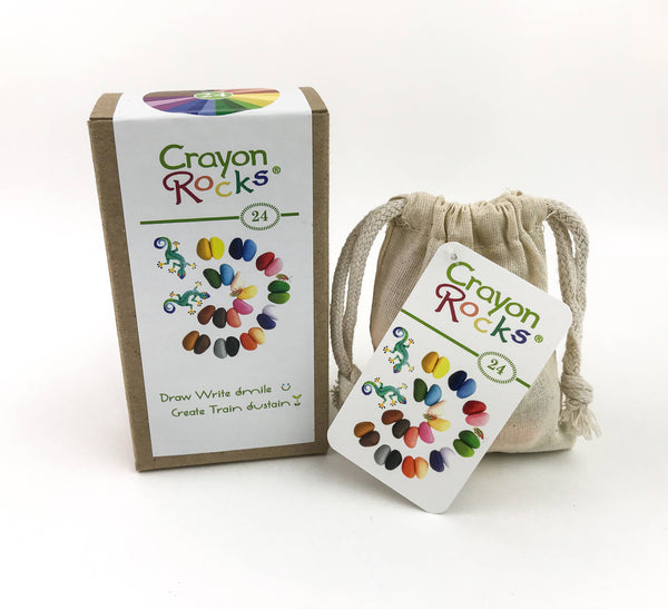 24 crayon rocks in a muslin bag