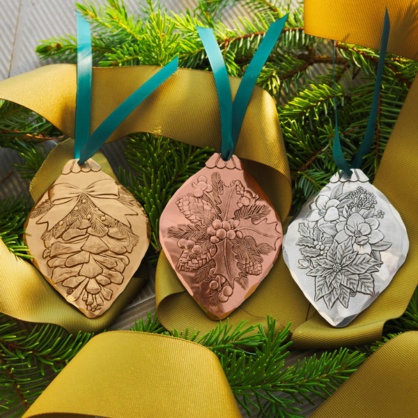 NEW! Christmas Botanicals Ornament Set- Mixed Metal by Wendell August Made in USA 8XMASBLB031S3