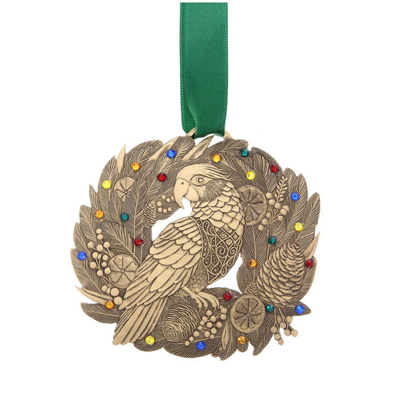 New: Merry Parrot Ornament with Crystals (Bronze) Made in USA