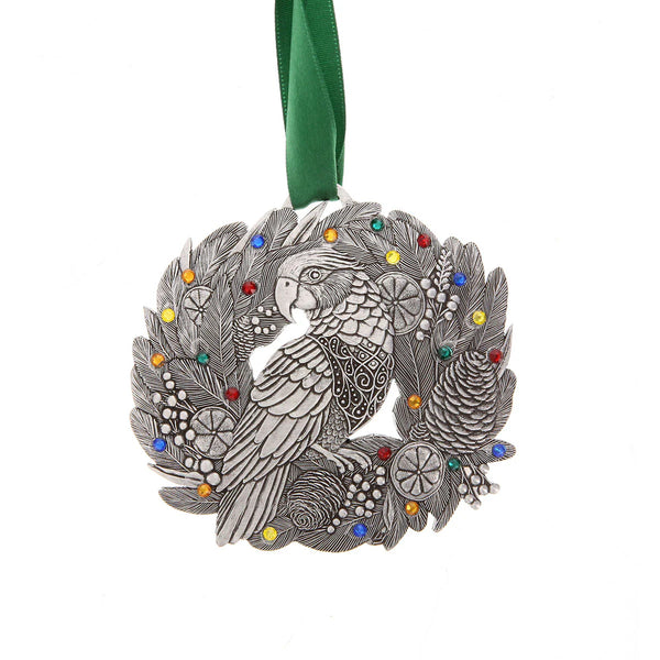 New: Merry Parrot Ornament with Crystals (Aluminum) Made in USA