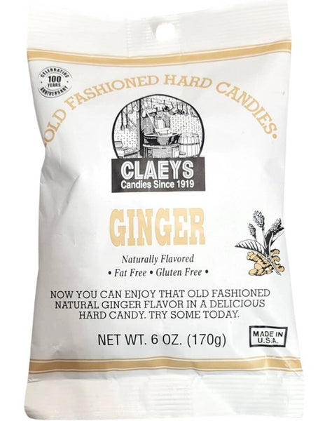 Claeys Old Fashioned Hard Candies Ginger, 6oz Bag Made in USA