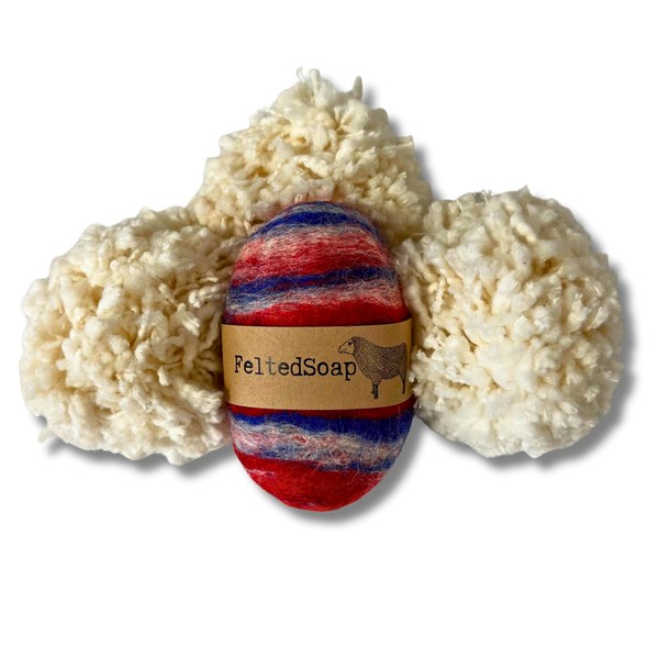 2-Pack Felted Soap AMERICANA Blended with Red White & Blue Made in USA