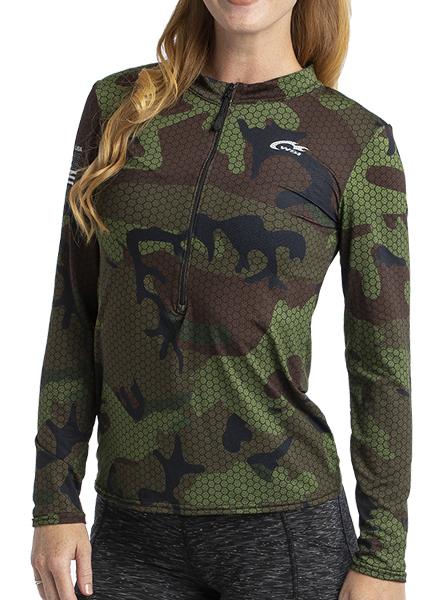 HYPRTECH™ BAMBOO Hexacamo Olive Camouflage 1/2 Zip Long Sleeve by WSI Made in USA 704WLBS