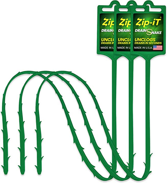 3-Pack Zip-It® Green Snake Advantages Drain Cleaner Made in USA