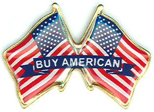 Beautiful Buy American Two Flag Pin Made in USA