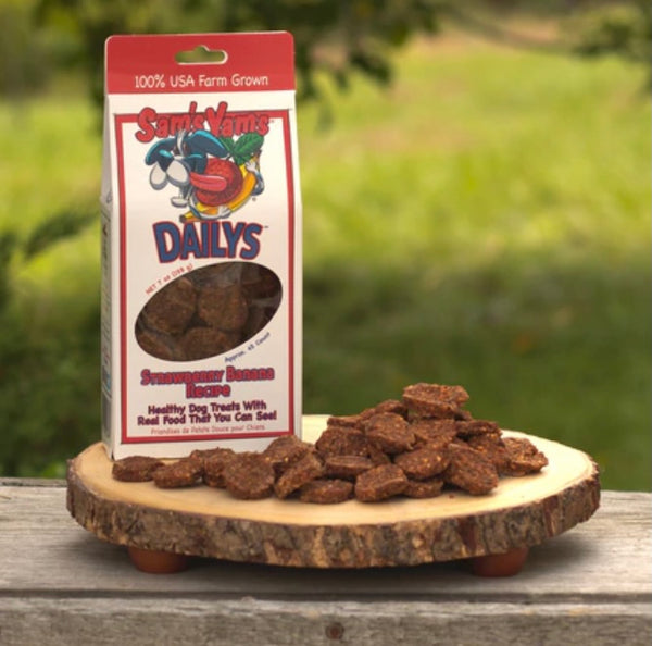 NEW! 4-Pack Sam's Yams Dailys Strawberry Banana Recipe Dog Treats Made in USA Dog Food