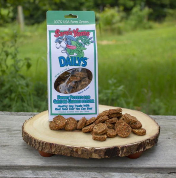 NEW! 4-Pack Sam's Yams Dailys Sweet Potato and Garden Greens Flavor Dog Treat Made in USA Dog Food