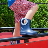 Kid's Navy Blue Sailboat Kendall Garden Boots Rain Boots by Okabashi Made in USA