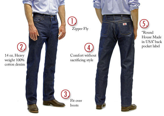 Men's 5 Pocket Slim Fit Cowboy Jeans #1951 USA Made by ROUND HOUSE®