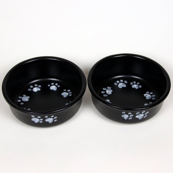 NEW! ROUND PRINTS SMALL SNOWY PAWS PET DISH SET by Emerson Creek Pottery Made in USA Set, Small Pet2695R