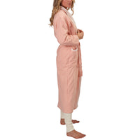 Sale: Organic Coral/Natural Striped Fleece Full-Length Bath Robe Made in USA (Out of S and XL)