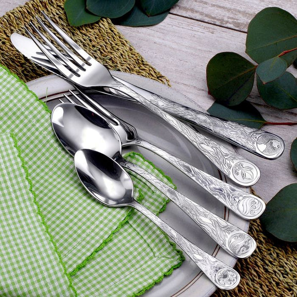 Earth Pattern Stainless Flatware 45 Piece Set Made in USA