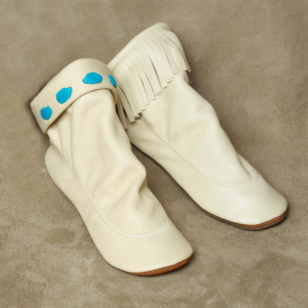 Women's Rubber Sole Cream Teepee Boots American-Made by Footskins