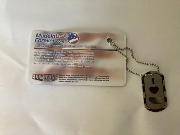 Clearance: Titanium “I Love America” Dog Tag with Chain Necklace