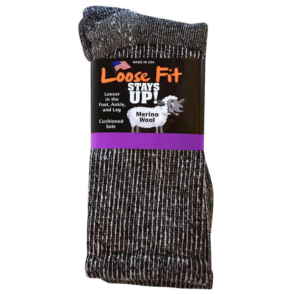 Sale: 6-Pack Loose Fit Stays Up Marled Merino Wool Crew Socks Made in –  MadeinUSAForever