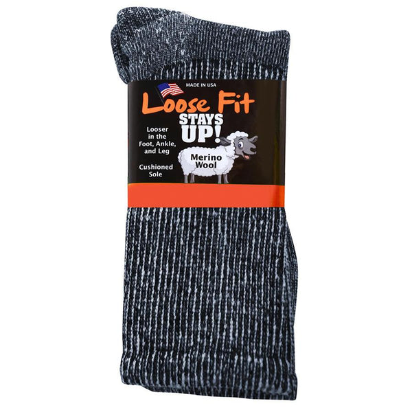 Loose Fit Stays Up Marled Merino Wool Men's and Women's Sock (Pack of 2)  Made in USA 