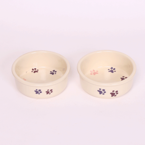 NEW! WALKING PAWS SMALL PINK PET DISH SET by Emerson Creek Pottery Made in USA Set, Small Pet2746