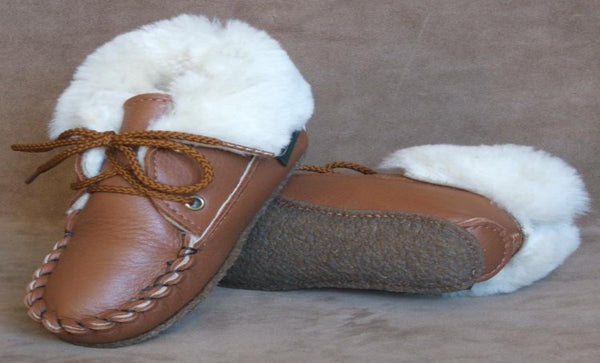Children's 2-Eyelet Sheepskin Slippers by Footskins Made in USA 3310-NCS